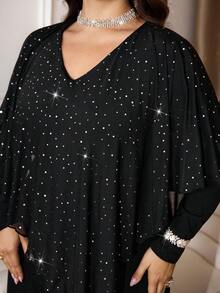 Modelyn Plus Size Elegant Party Sequin Patchwork Dress - Black and White - View 7