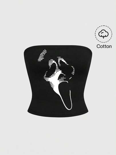 Goth Top tubo negro y blanco vintage, misterioso y sexy de la Parca, estilo horror oscuro