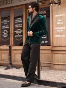 Manfinity VCAY Men's Contrast Color Lapel NeckLong Sleeve Fashion Suit Jacket - Dark Green - View 3