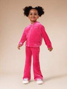 SUMWON Girls Velvet Hoodie And Jogger Co Ord Set With Full Zip Closure Hood For Casual Comfort Vacation - Pink - View 5
