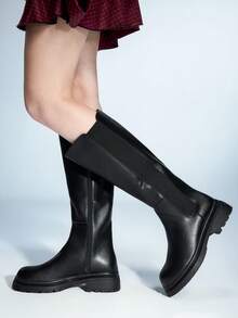 Sugerpunk Women's Fashionable Versatile Commuting Minimalist Knee-High Boots For Christmas - Black - View 5