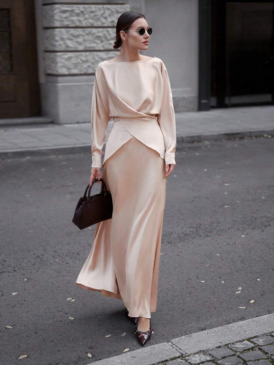 Ontre 2026 Spring/Summer New Arrival Spring/Summer Apparel Back To School Women's Clothing Valentine's Day Outfit Women's Teacher Outfit Night Out Outfit 2-Piece Set Tie-Up Top, Fish Tail Skirt Women's 2-Piece Set, Valentine's Day Outfit, Valentine's Day Apparel - Dusty Pink - View 1