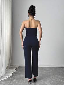 SHEIN Privé 女士优雅前扣吊带连体裤，夏季 - 藏蓝色 - 查看 2