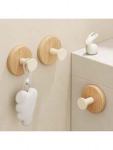 Minimalist Wooden Style, Suitable For Bedroom, Bathroom, Foyer And Other Scenes, Retains Natural Wood Tone, No Excessive Patterns, Compact Hook Shape, Smooth Edges, Wall-Mounted Hanging Hooks Won't Damage Walls, Strong Adhesive Bathroom Hooks, Hanging Clothes Rack, Wall-Mounted Wooden Hooks, No Drilling Required