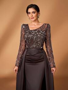 Serin Elegant Party Beaded & Sequin Patchwork Mother Of The Bride Dress