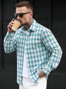 Manfinity CasualCool Men's Casual Plaid Long Sleeve Shirt, Autumn Men's Shirt Grunge Men Shirts Streetwear Men Shirts Oversized Men Shirts Plaid Plaid Button Up Men Old Money,Daily Leisure, Weekend Trips, Outdoor Activities, Travel Expeditions, Relaxed Work Environments Or Semi-Formal Occasions, Boyfriend/Husband Gift, Anniversary Gift Party Christmas - Multicolor - View 4