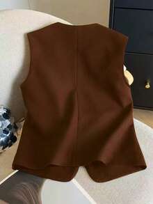 GlowEve Camiseta de tirantes elegante y versátil con cuello redondo y botones delanteros para mujer - Café integral - Ver 2