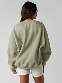 MISSGUIDED 宽松圆领卫衣，饰有白色条纹细节和落肩设计，适合休闲叠穿 - 卡其色 - 查看 2