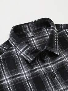 Manfinity Homme Áo khoác kẻ caro dài tay thường ngày cho nam, Áo khoác kẻ caro vải nỉ mùa đông - màu đen - Xem 3