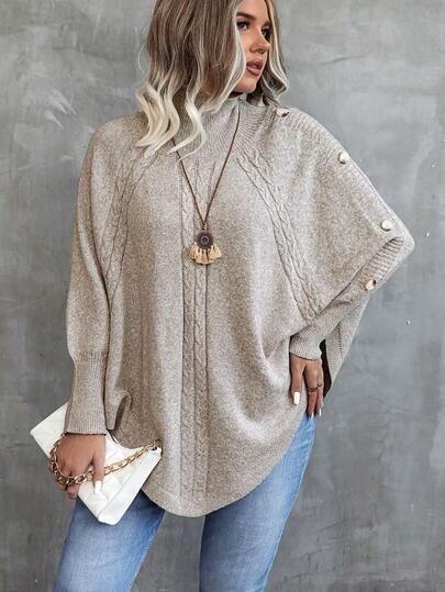Calvaya Plus Size Casual Stand Collar Poncho Sweater, Autumn/Winter