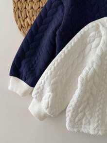 SHEIN 4件套新生儿男女宝宝卡通图案可爱长袖按扣肩上衣和松紧腰裤套装，适合秋冬季室内外穿着 - 藏蓝色 - 查看 8