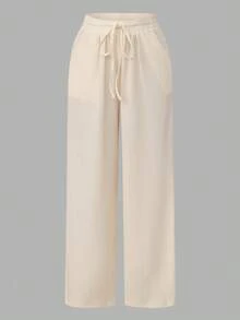 Conjunto de 3 piezas de pantalones casuales rectos y sueltos de cintura elástica con cordón para mujer de talla grande - Multicolor - Ver 5