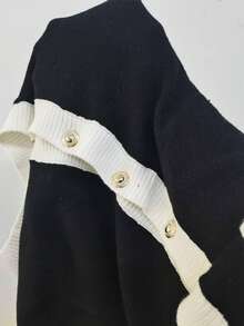 SHEIN Glamour SHEIN Spring And Summer Elegant Autumn New Single-Piece Knitted Black 
And White Long-Sleeved Round-Neck Mid-Length Women's Party Cardigan New Year Dress - Black and White - View 8