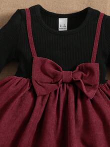 Emery Rose Kids Emery Rose Kids 可爱少女二合一大蝴蝶结前装饰连衣裙，舒适甜美，非常适合夏季和秋季的休闲日常穿着和上学穿着，学院风，母女装，上学日常穿着。 - 酒紅色 - 查看 6