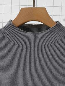 GlowEve CURVE Conjunto de vestido de suéter de manga larga y cárdigan de unicolor casual, talla grande, otoño/invierno - Gris - Ver 5