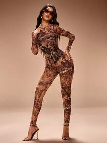 Radiana 女士性感休闲狂野透视网纱动物纹连体衣，豹纹连体衣，猎豹/蛇纹连体衣 - 彩色 - 查看 6