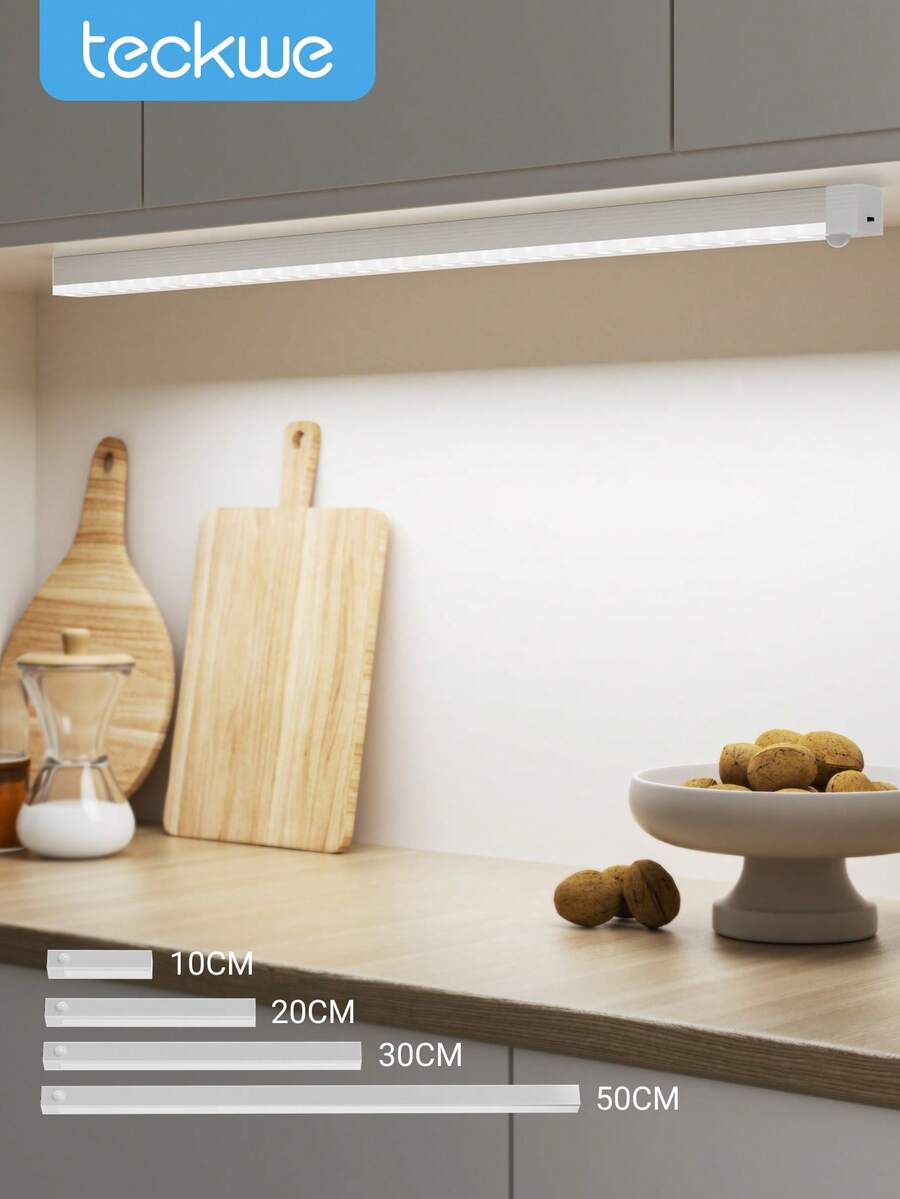 Teckwe 1 pieza Luz de gabinete inalámbrica con sensor de movimiento LED, luz nocturna recargable por USB magnética (10/20/30/50cm) para iluminación en cocina, dormitorio, gabinete, armario, escaleras, pasillo (por favor, vea el video para la guía de instalación)