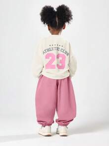 SUMWON Girls Athletic Club Number 23 Sweatshirt Pants Co-Ord Set Long Sleeve Crew Neck Casual Wear Vacation - Pink - View 1