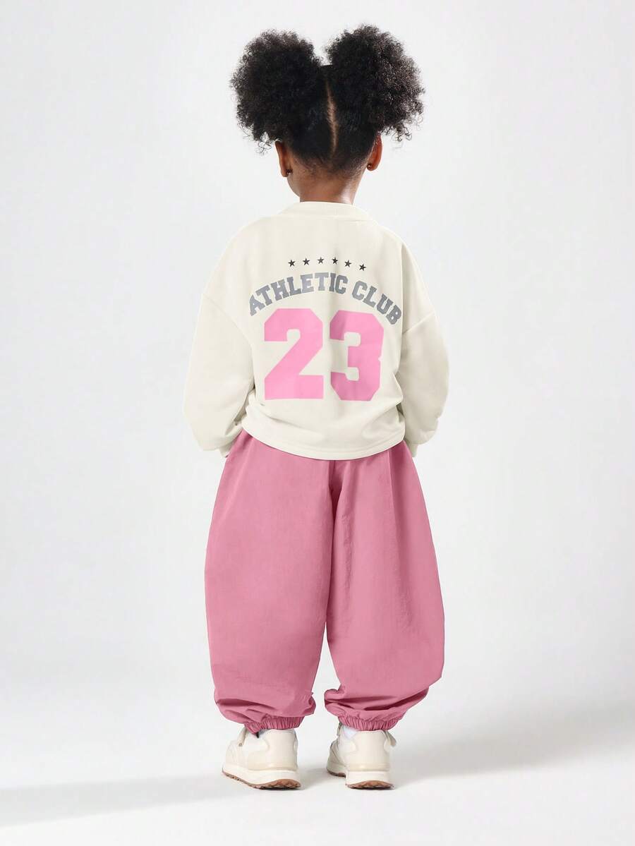 SUMWON Girls Athletic Club Number 23 Sweatshirt Pants Co-Ord Set Long Sleeve Crew Neck Casual Wear Vacation - Pink - View 1