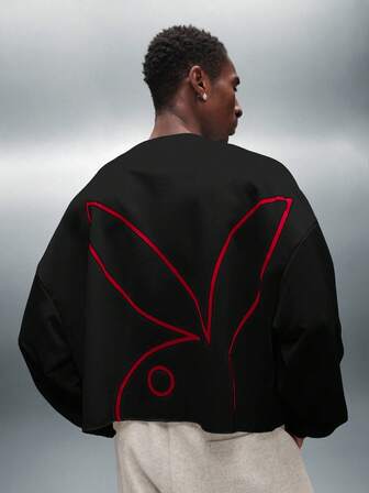 PLAYBOY X SUMWON Beskuren, överdimensionerad långärmad tröja med rå kant i fållen och kaninlogotyp baktill