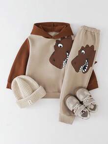 THE HAPPY LOOK 2pcs/Set Young Boy Cartoon Dinosaur Pattern Knit Soft Crew Neck Long Sleeve Pullover Sweatshirt And Elastic Waist Pants - Multicolor - View 6