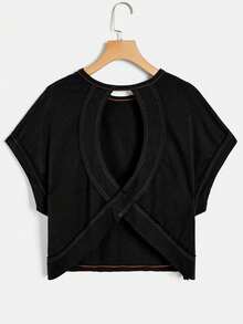 SHEIN Essnce 2pcs/Set Women Casual Round Neck Backless Batwing Sleeve T-Shirt Set, Suitable For Summer - Multicolor - View 7
