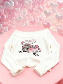 INAWLY Suéter holgado de manga larga con hombros descubiertos y estampado de caja de regalo con corazón, de punto - Blanco - Ver 1