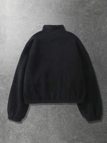 ROMWE MEN Casual 保暖内衬长袖外套，饰有英文刺绣，短款设计，适合秋冬季穿着。 - 黑色 - 查看 2