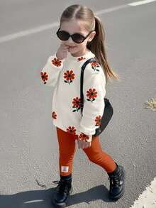 SHEIN Happikins 2pcs Baby Girl Casual Vintage Floral Print Crew Neck Long Sleeve Sweatshirt And Leggings Set, Suitable For Autumn/Winter - Multicolor - View 3