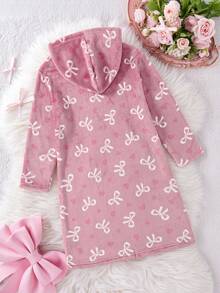 1 Piece Sets Girls Butterfly & Heart Pattern Kangaroo Pocket Nightgown Loungewear, Autumn/Winter Winter Pajamas For Girls Bow Pajamas Soft Pajamas Set Kids Clothes Girls - Multicolor - View 2