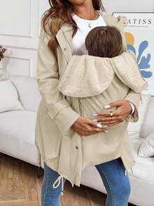 SHEIN Solid Color Minimalist Long Sleeve Warm 3-In-1 Maternity Jacket - Khaki - View 5