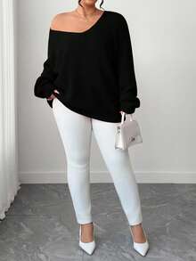 SHEIN Tall CURVE Pull oversize à manches longues raglan col V décontracté