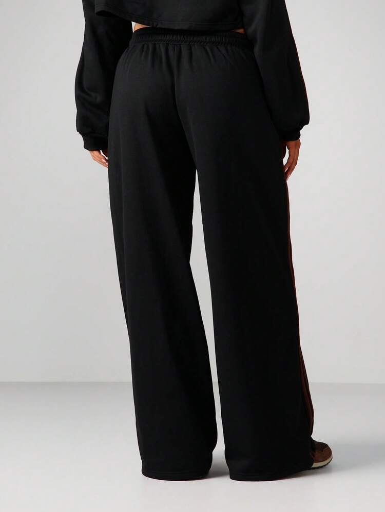MISSGUIDED Pintuck Front Wide Leg Joggers For Women Fall Winter Comfort Sweatpants With Side Stripes