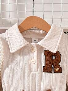 SHEIN Elladie kids Váy kẻ sọc dài tay cổ bẻ màu nâu cho bé gái, sinh động và dễ thương, thích hợp mặc dự tiệc, mặc hàng ngày, mùa thu/đông - màu nâu - Xem 6
