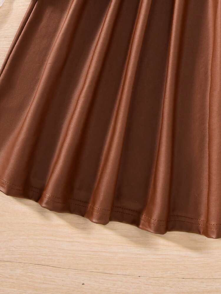 Sparklyn فستان بياقة وأكمام طويلة مخطط للفتيات المراهقات في فصل الخريف/الشتاء، بتصميم لوحات ملونة باللون البني، أنيق وعصري، مناسب للحفلات والارتداء اليومي وأكثر المناسبات - بني - مشاهدة 3