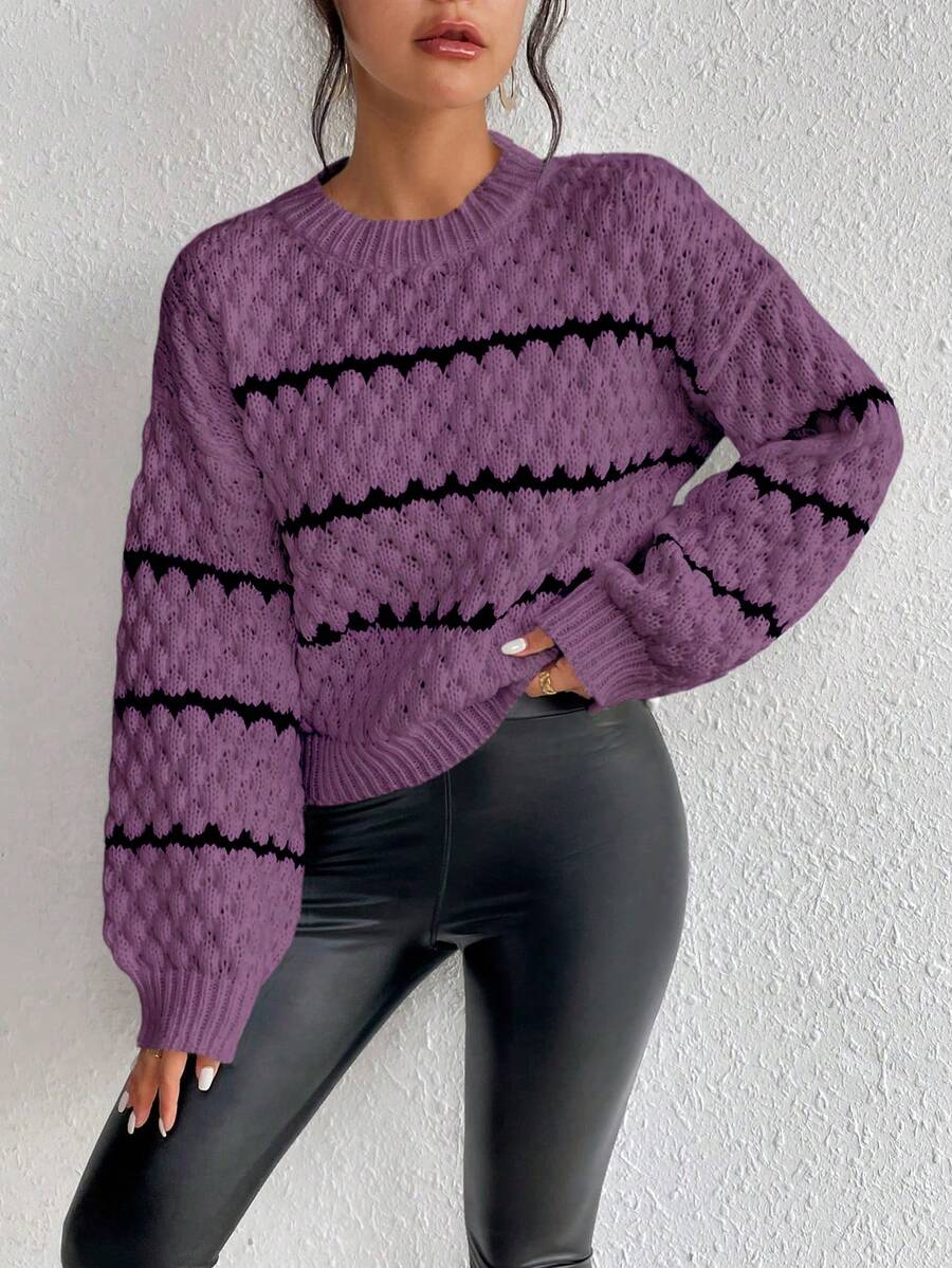 Xyvia Sweater Pullover Minimalis Warna Kontras untuk Wanita, Cocok untuk Sehari-hari - Purple - View 1