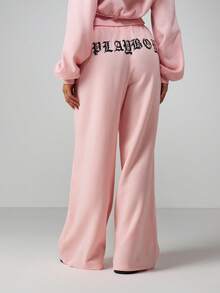 Missguided x Playboy Quần chạy bộ ống rộng thêu họa tiết kim cương và dây rút ở eo tạo sự thoải mái khi mặc thường ngày - Hồng - Xem 1