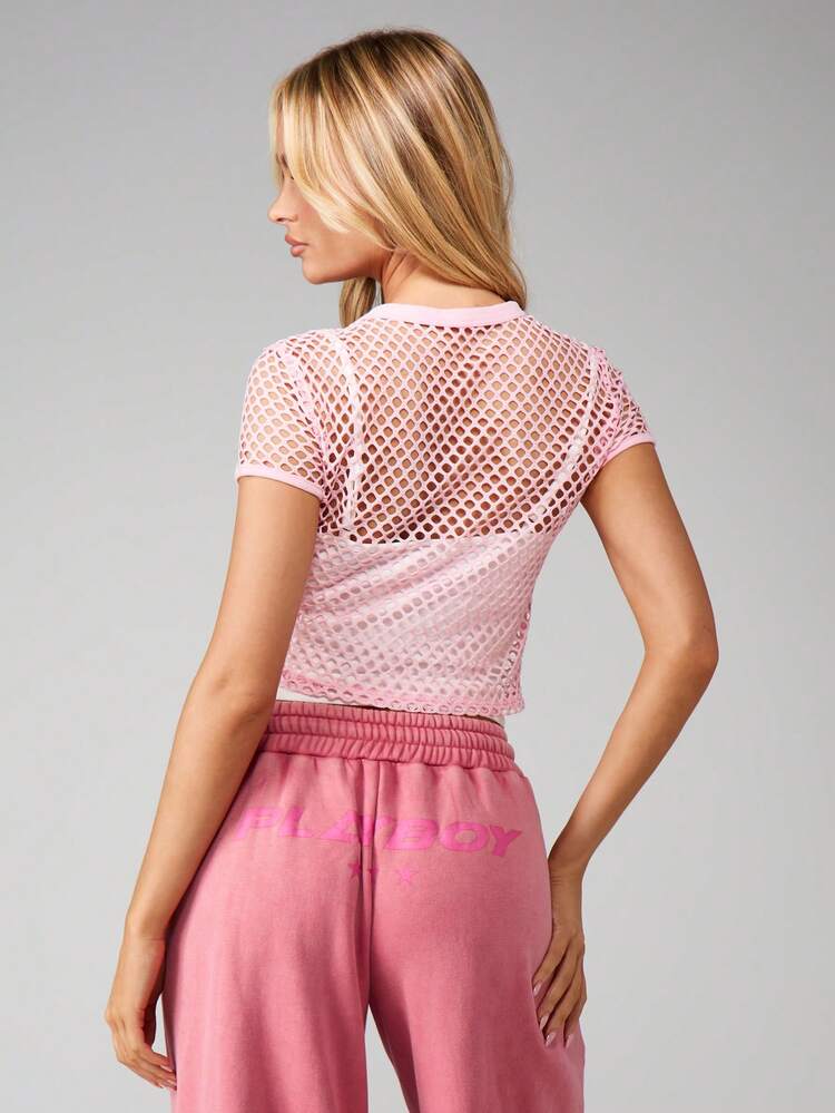 Missguided x Playboy Mesh Crop Top With Cami Top Linning Two Piece Outfit Summer Casual Streetwear