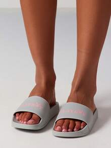 Missguided x Playboy Home Slippers Pool Slides Bath House Sandals With Brand Logo Indoor Outdoor Beach Resort Collection Summer Footwear - Grey - View 3