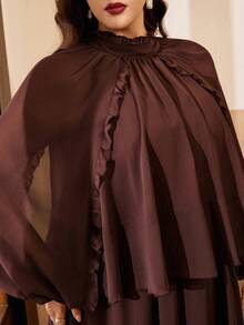 Elenzga Vestido feminino plus size de chiffon tecido, modelo regular, elegante e casual, com várias camadas de babados e mangas bufantes, na cor marrom. - Castanho - Ver 6