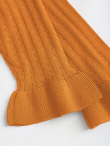 GlowEve 初秋法式优雅风藏青色镂空复古荷叶边下摆优雅长袖短款针织连衣裙 - 珊瑚橙 - 查看 5