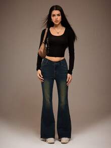 Teen GirlLow Waist Skinny Flare Jeans - Blue - View 3