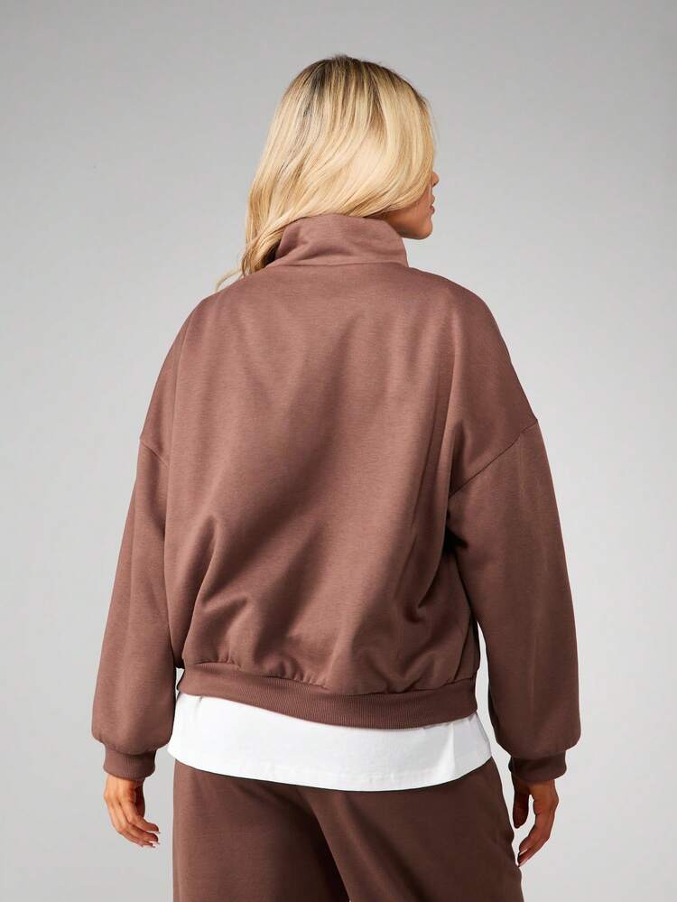 MISSGUIDED Oversized Quarter Zip Pullover Sweatshirt With Ribbed Cuffs And Mock Neck Casual Winter