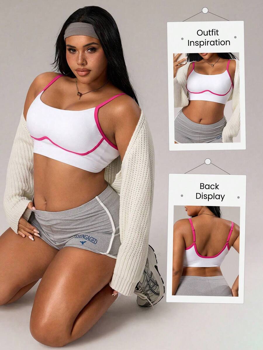 SHEIN Sovereign Charm Plus Size Women Seamless White Sports Bra - White - View 1