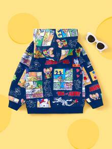 TOM & JERRY X SHEIN Young Boy Casual Cartoon All-Over Print Sweatshirt, Autumn