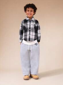 SUMWON Boys Flannel Plaid Button Down Long Sleeve Shirt Fall Winter Casual School - Black and White - View 3