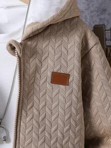 Genkimix Kids 2件套男童休闲纯色长袖保暖拉链外套和裤子套装，适合秋冬季休闲及户外穿着，男童套装，保暖内衬 - 卡其色 - 查看 7