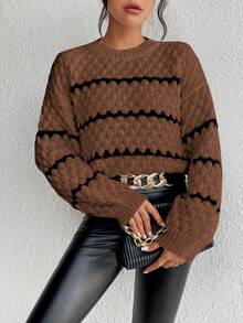 Xyvia Women's Contrast Color Minimalist Everyday Pullover Sweater - Maroon - View 4