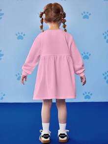 SHEIN | PAW Patrol 小女孩可爱卡通小狗印花圆领长袖针织连衣裙，适合秋冬季穿着 - 粉色 - 查看 2