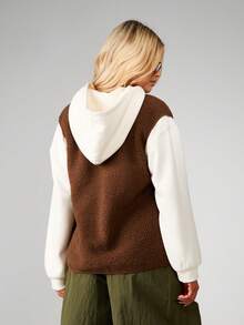 MISSGUIDED 舒适羊羔绒拉链背心抓绒马甲冬季保暖外套秋季外衣 - 棕色 - 查看 2